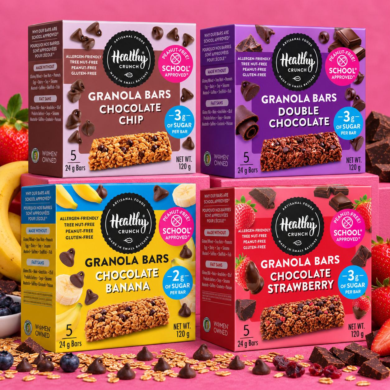 Chocolate Granola Bar 4 pack Bundle (Chocolate Chip, Double Chocolate, Chocolate Strawberry, Chocolate Banana)